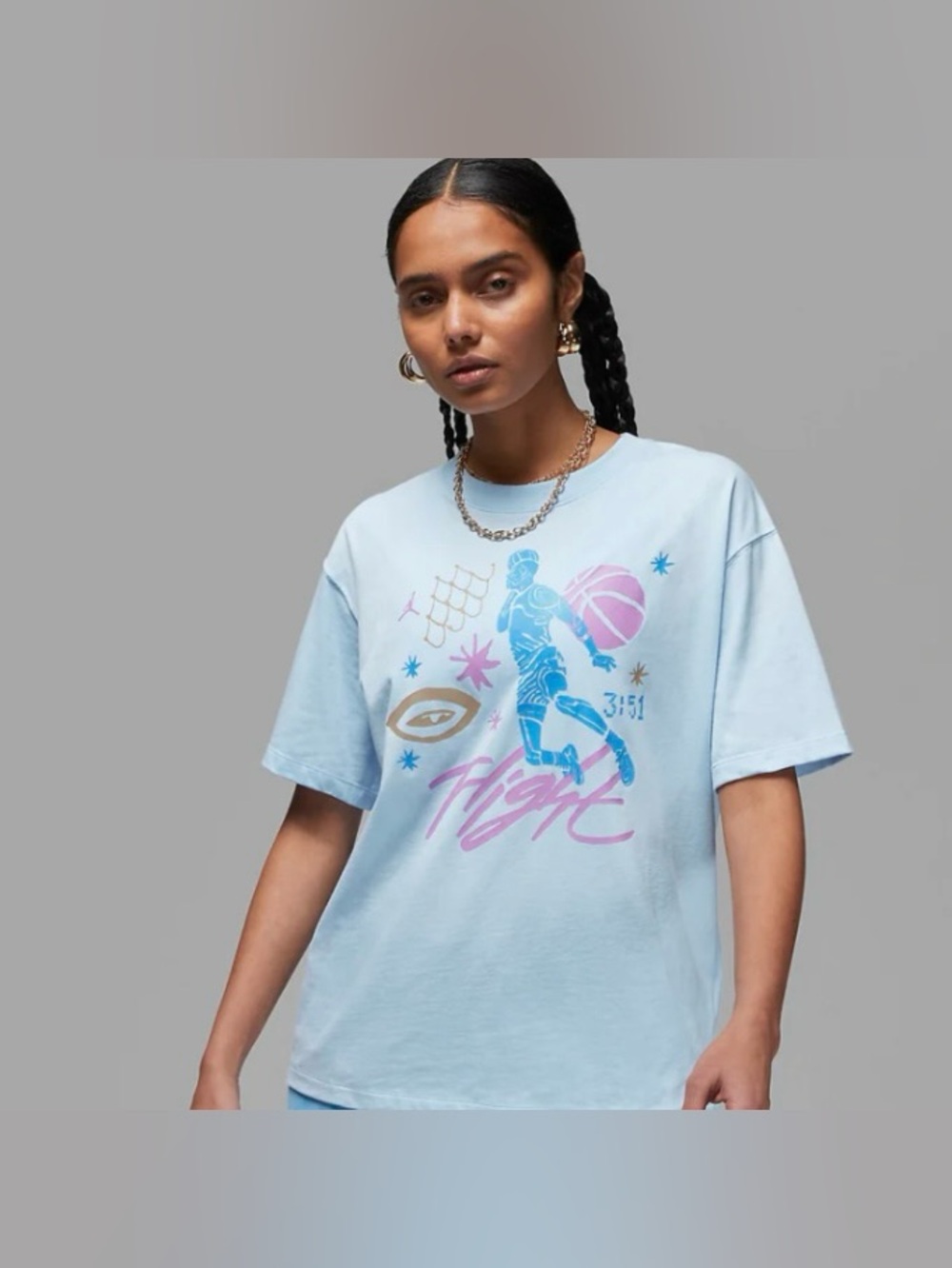 Jordan women's loose fit T-shirt ft/ a vibrant pink "Flight" script graphic
